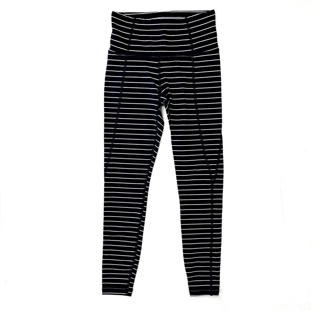 Athleta Navy Blue Stripe Salutation 7/8 Ankle Tight Yoga Pant 2XS EXCELLENT